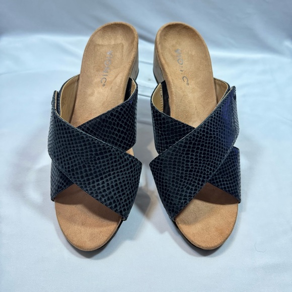 Vionic Leticia Black Snake Leather Cork Wedge Comfort Slide Sandals size 10 - Picture 5 of 13